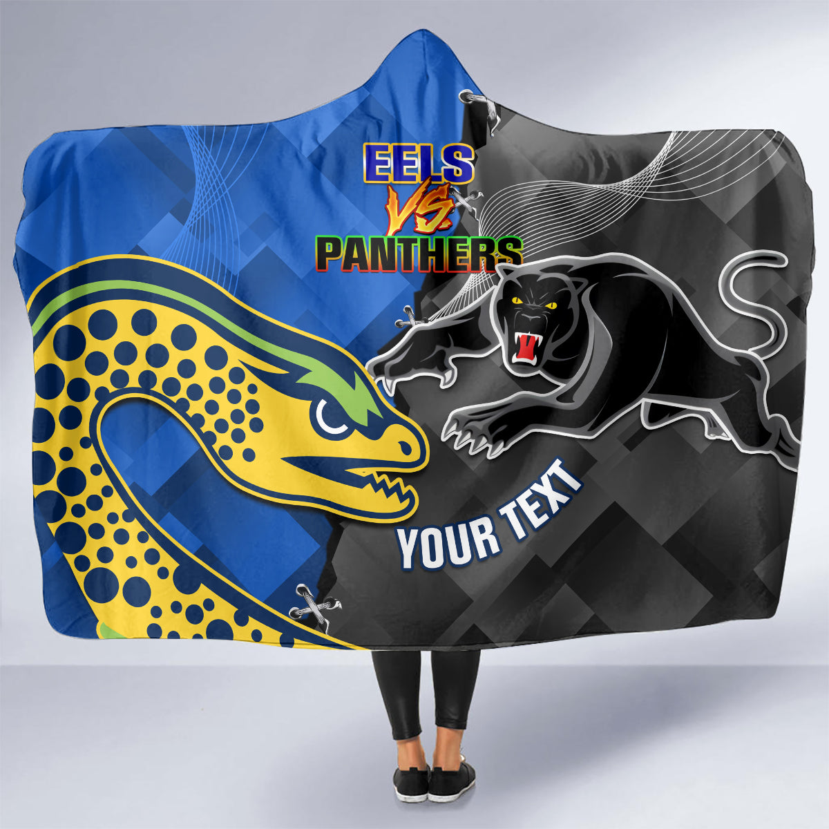 personalised-panthers-and-eels-hooded-blanket-sporty-version