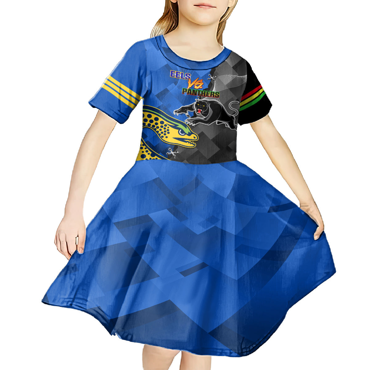 Personalised Panthers And Eels Kid Short Sleeve Dress Sporty Version - Vibe Hoodie Shop