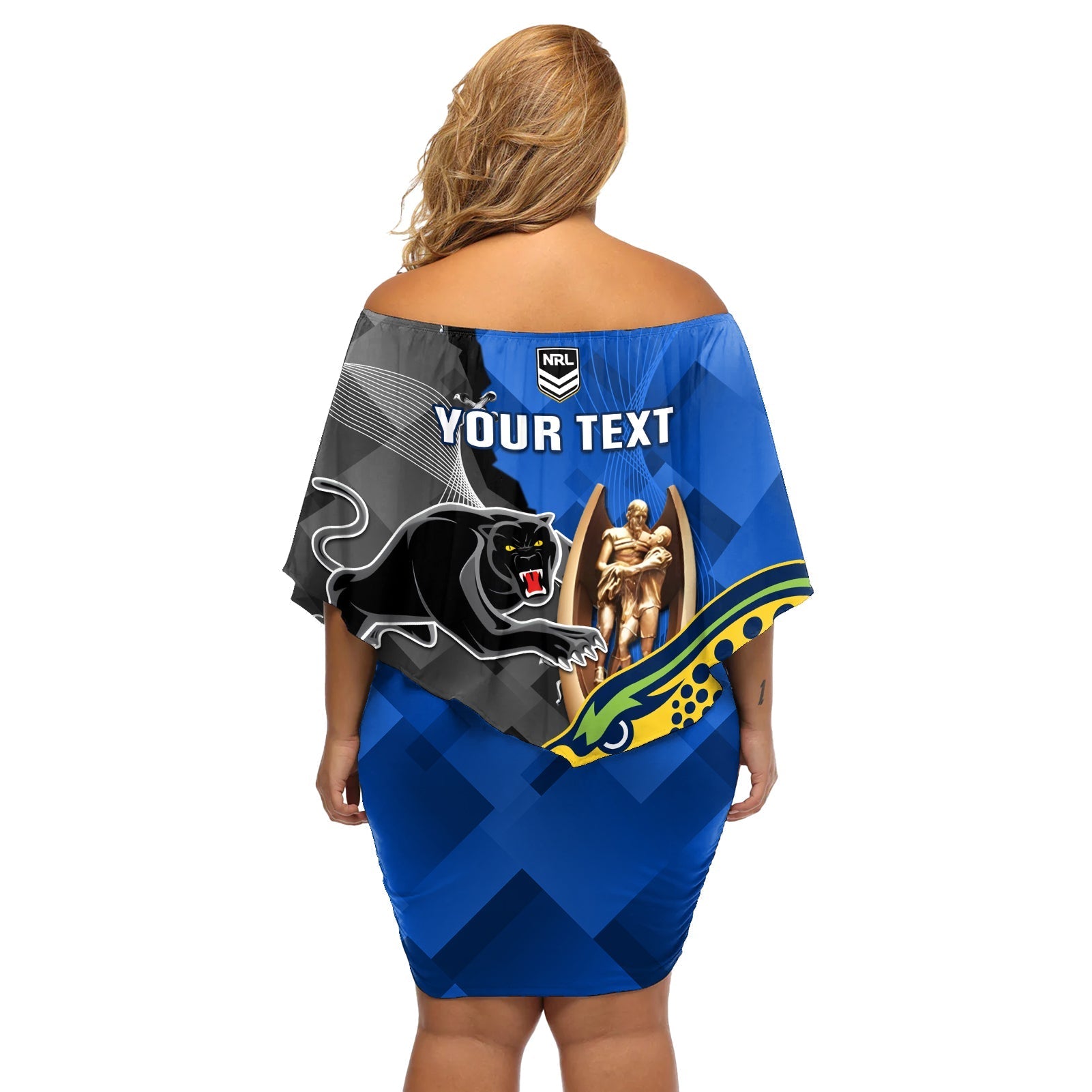 personalised-panthers-and-eels-off-shoulder-short-dress-sporty-version