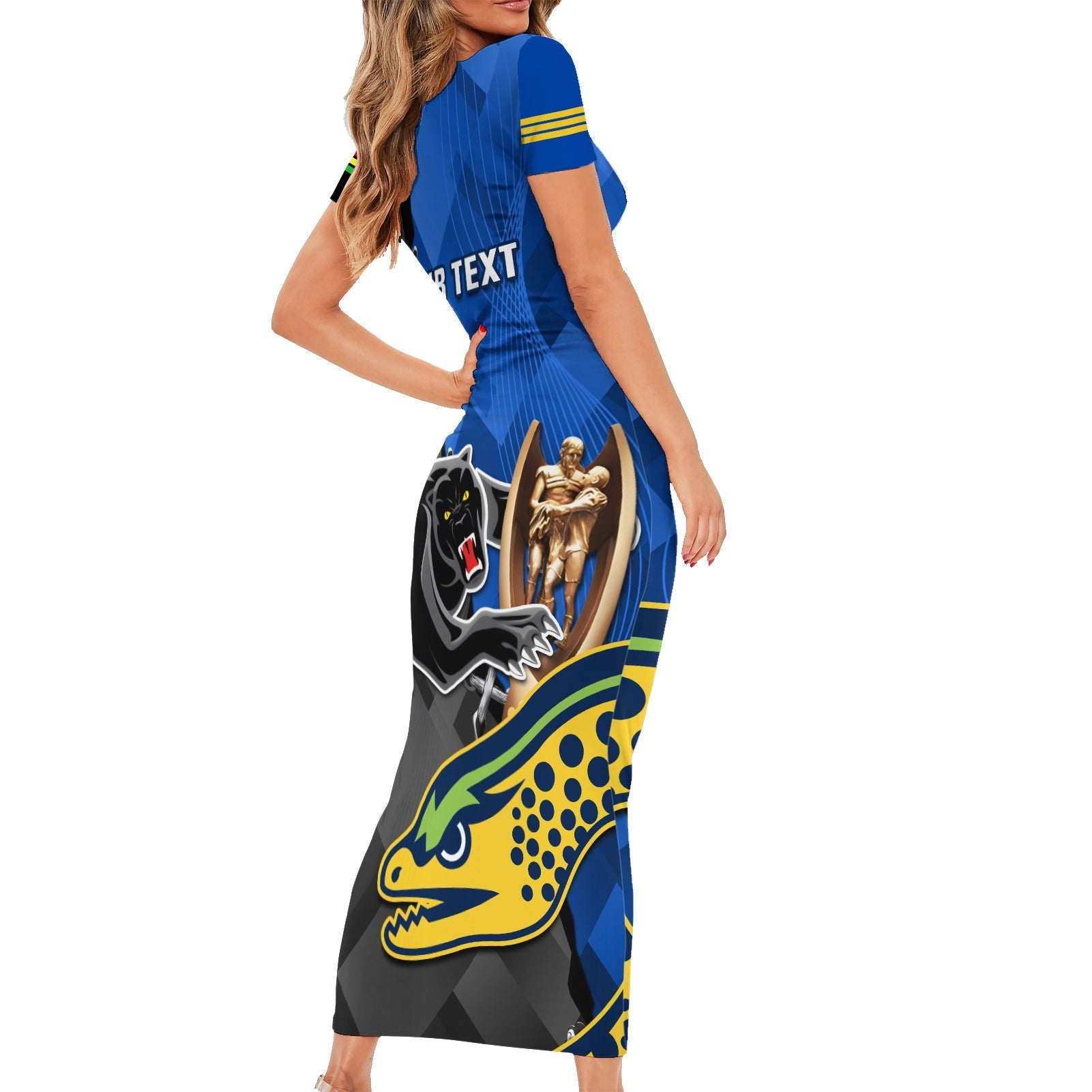 personalised-panthers-and-eels-short-sleeve-bodycon-dress-sporty-version