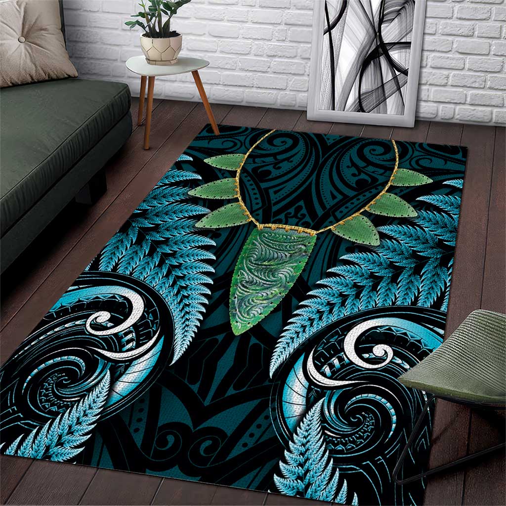 Aotearoa Pounamu Niho Area Rug Silver Fern Mix Maori Pattern - Turquoise - Vibe Hoodie Shop