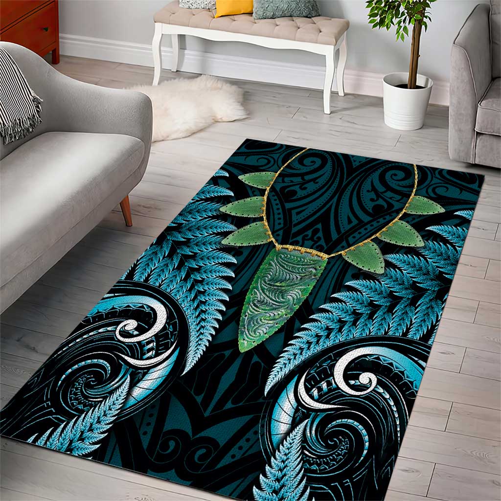 Aotearoa Pounamu Niho Area Rug Silver Fern Mix Maori Pattern - Turquoise - Vibe Hoodie Shop