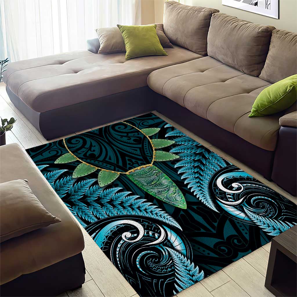 Aotearoa Pounamu Niho Area Rug Silver Fern Mix Maori Pattern - Turquoise - Vibe Hoodie Shop