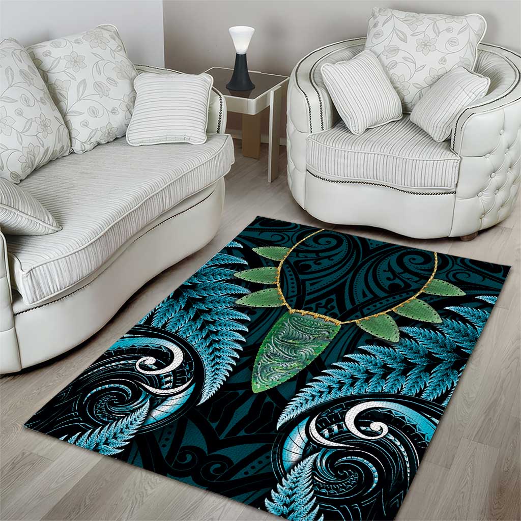 Aotearoa Pounamu Niho Area Rug Silver Fern Mix Maori Pattern - Turquoise - Vibe Hoodie Shop