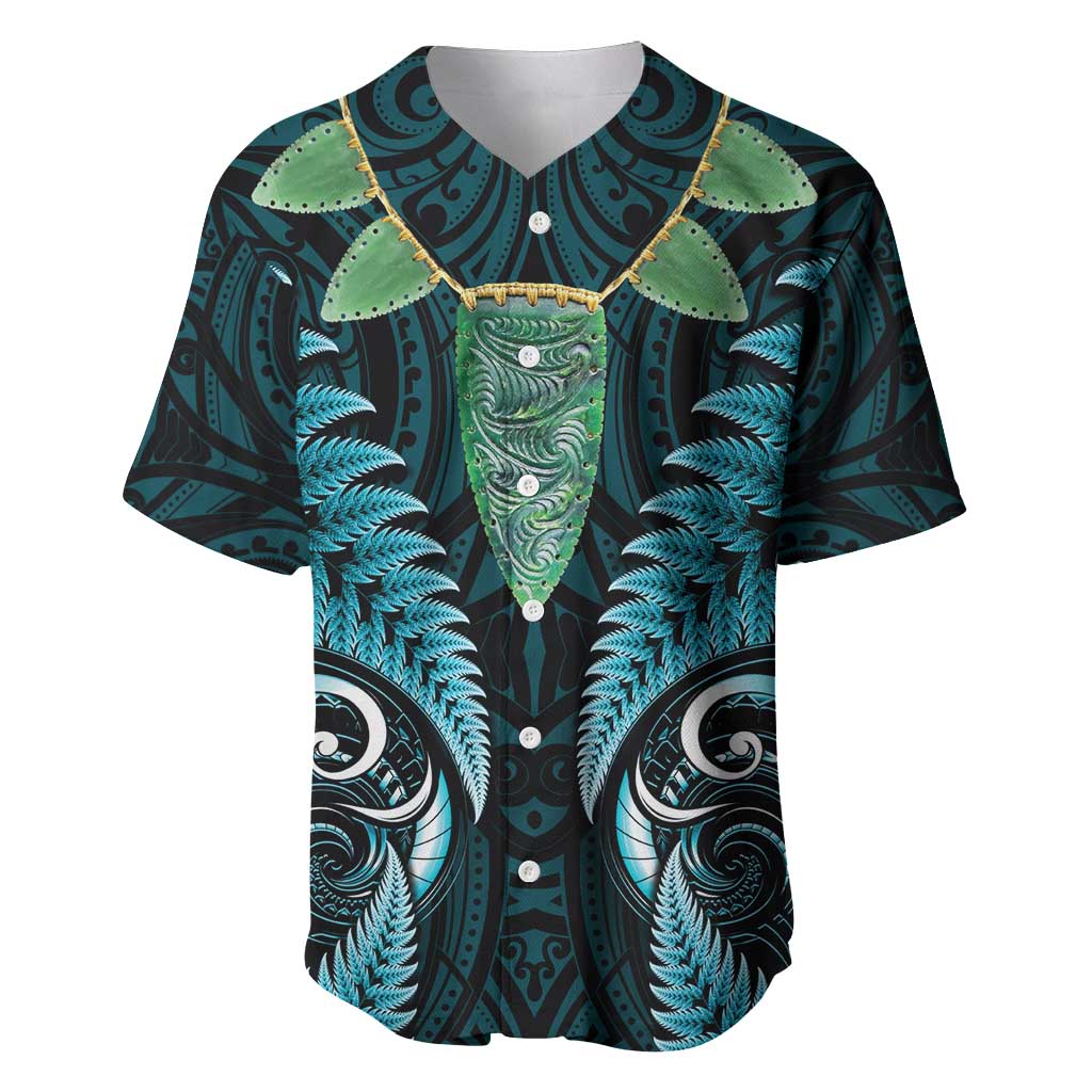 Aotearoa Pounamu Niho Baseball Jersey Silver Fern Mix Maori Pattern - Turquoise - Vibe Hoodie Shop