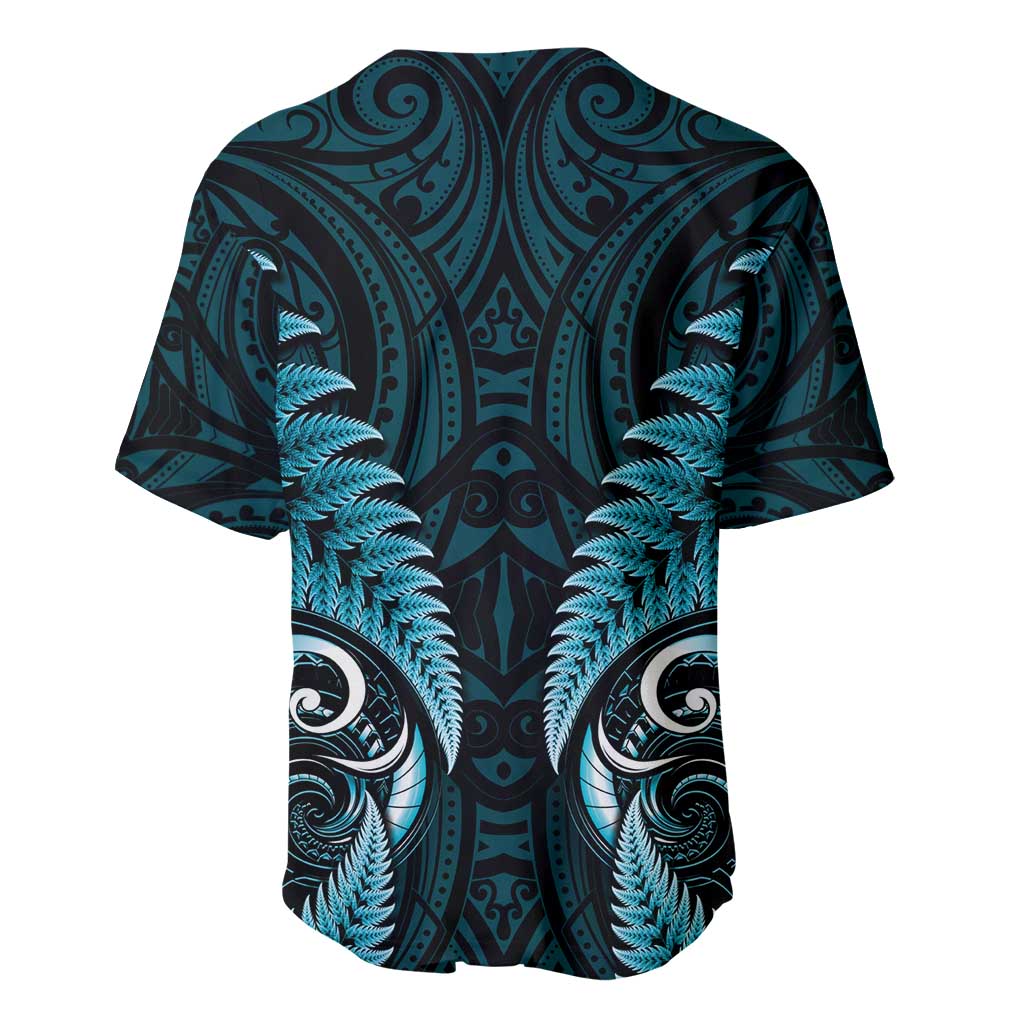 Aotearoa Pounamu Niho Baseball Jersey Silver Fern Mix Maori Pattern - Turquoise - Vibe Hoodie Shop