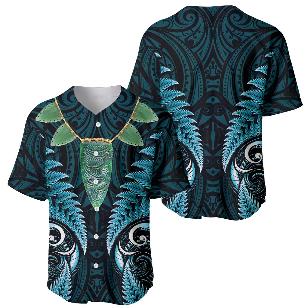 Aotearoa Pounamu Niho Baseball Jersey Silver Fern Mix Maori Pattern - Turquoise - Vibe Hoodie Shop