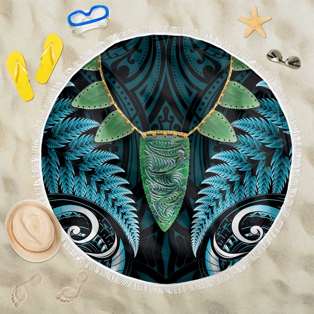 Aotearoa Pounamu Niho Beach Blanket Silver Fern Mix Maori Pattern - Turquoise