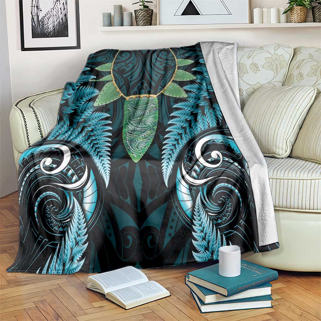 Aotearoa Pounamu Niho Blanket Silver Fern Mix Maori Pattern - Turquoise - Vibe Hoodie Shop