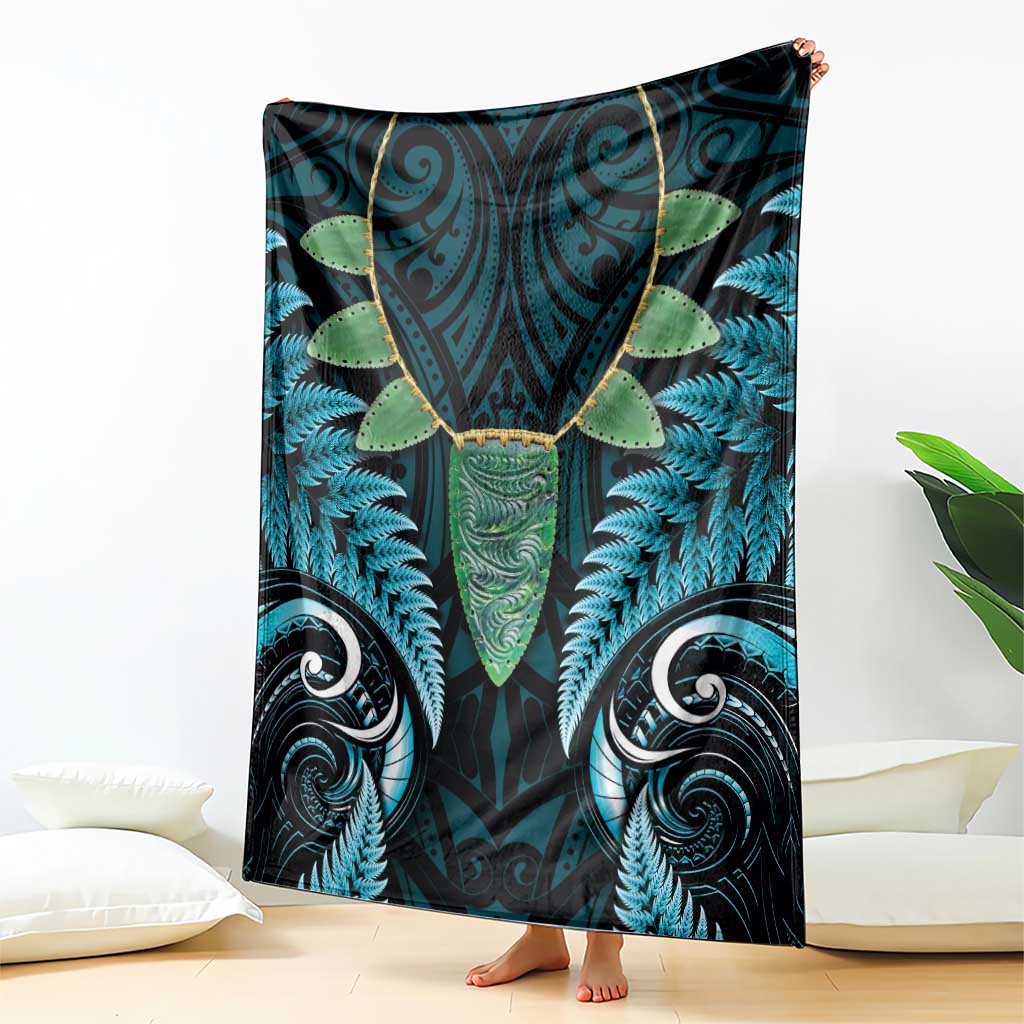 Aotearoa Pounamu Niho Blanket Silver Fern Mix Maori Pattern - Turquoise - Vibe Hoodie Shop