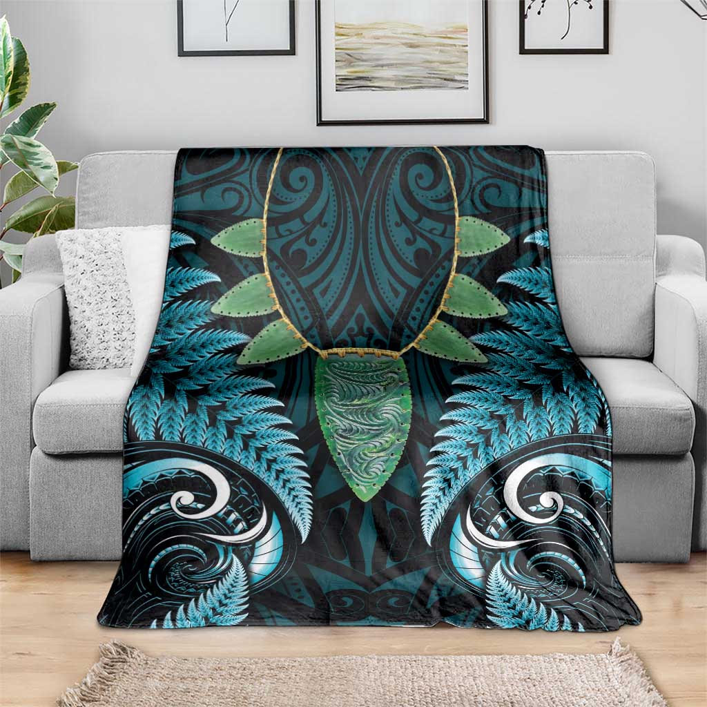 Aotearoa Pounamu Niho Blanket Silver Fern Mix Maori Pattern - Turquoise - Vibe Hoodie Shop