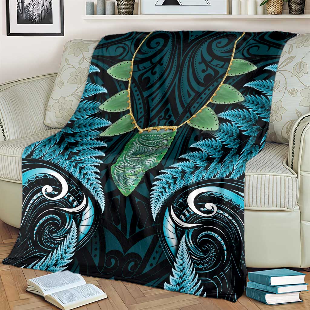 Aotearoa Pounamu Niho Blanket Silver Fern Mix Maori Pattern - Turquoise - Vibe Hoodie Shop