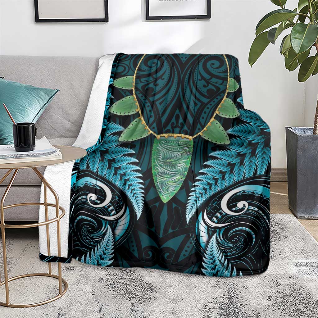 Aotearoa Pounamu Niho Blanket Silver Fern Mix Maori Pattern - Turquoise - Vibe Hoodie Shop