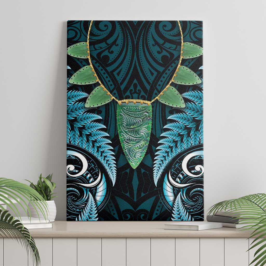 Aotearoa Pounamu Niho Canvas Wall Art Silver Fern Mix Maori Pattern - Turquoise