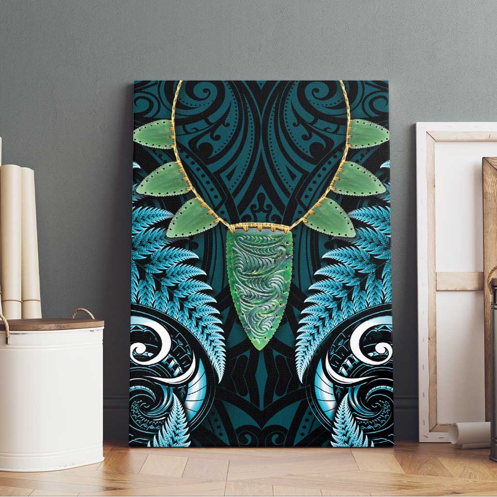 Aotearoa Pounamu Niho Canvas Wall Art Silver Fern Mix Maori Pattern - Turquoise