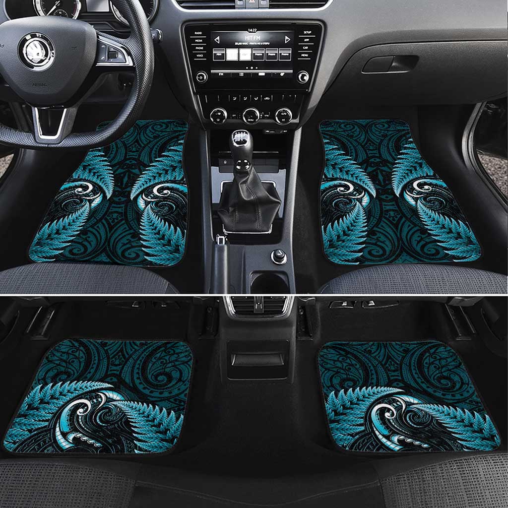 Aotearoa Pounamu Niho Car Mats Silver Fern Mix Maori Pattern - Turquoise