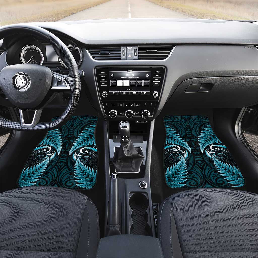 Aotearoa Pounamu Niho Car Mats Silver Fern Mix Maori Pattern - Turquoise