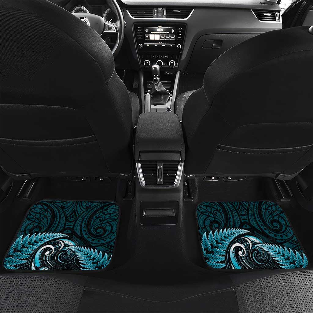 Aotearoa Pounamu Niho Car Mats Silver Fern Mix Maori Pattern - Turquoise