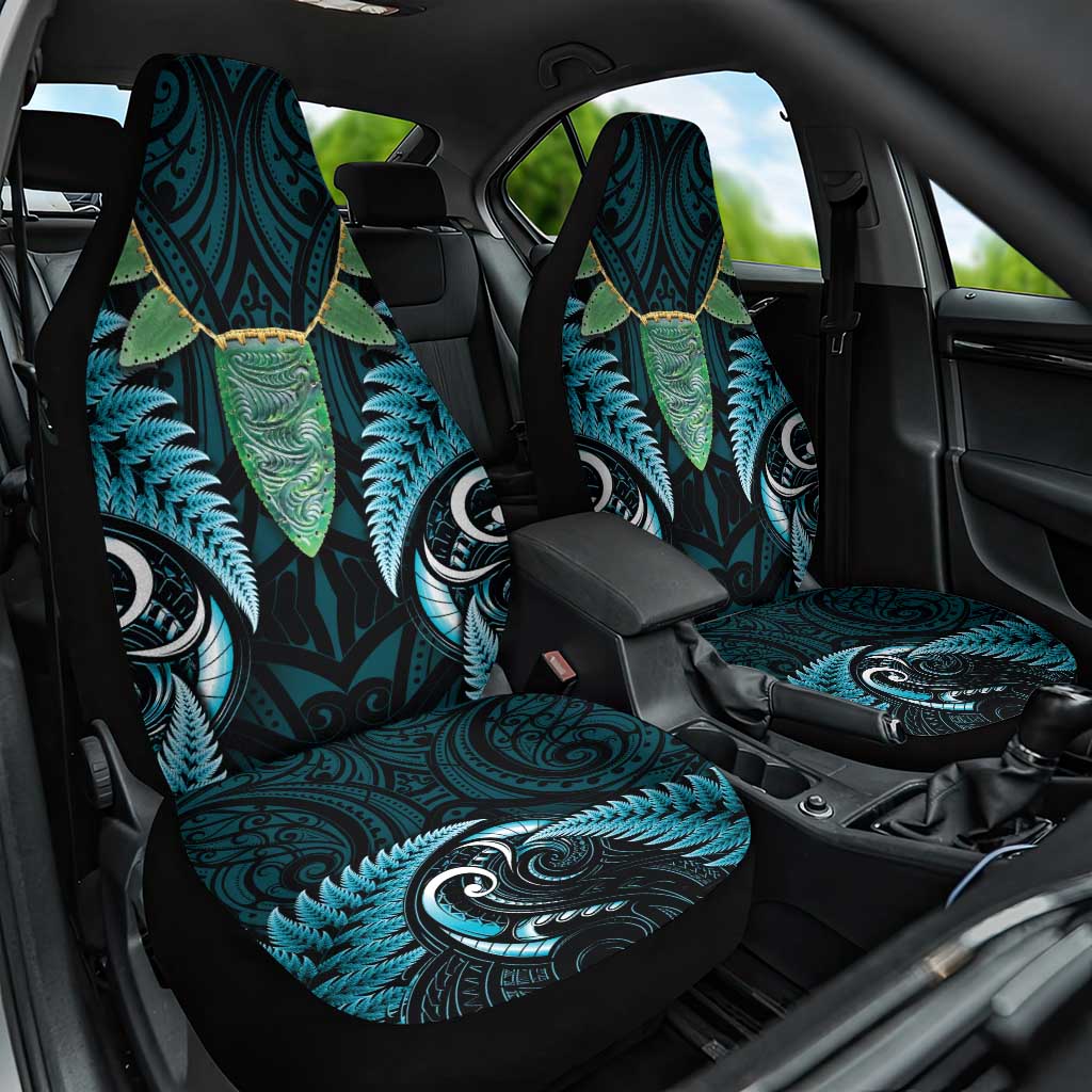 Aotearoa Pounamu Niho Car Seat Cover Silver Fern Mix Maori Pattern - Turquoise - Vibe Hoodie Shop