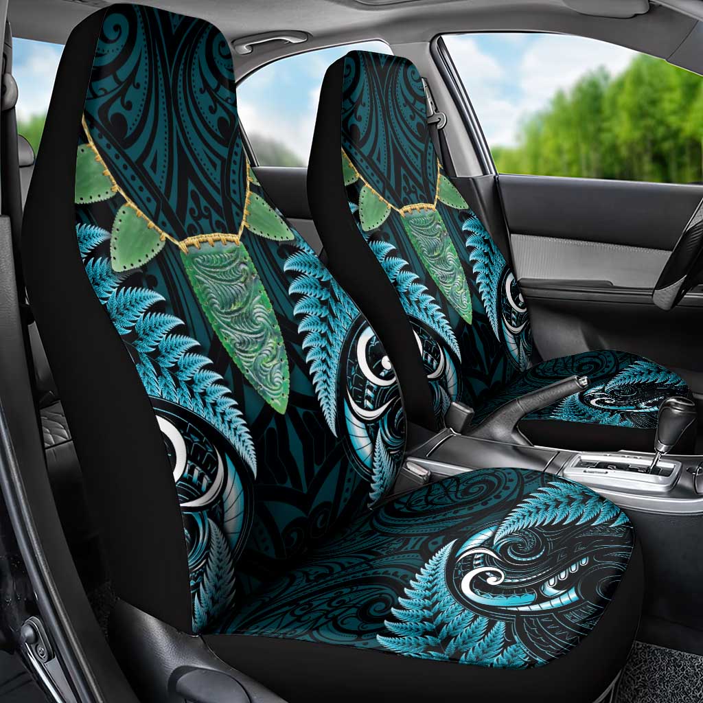 Aotearoa Pounamu Niho Car Seat Cover Silver Fern Mix Maori Pattern - Turquoise - Vibe Hoodie Shop