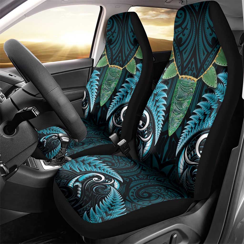 Aotearoa Pounamu Niho Car Seat Cover Silver Fern Mix Maori Pattern - Turquoise - Vibe Hoodie Shop