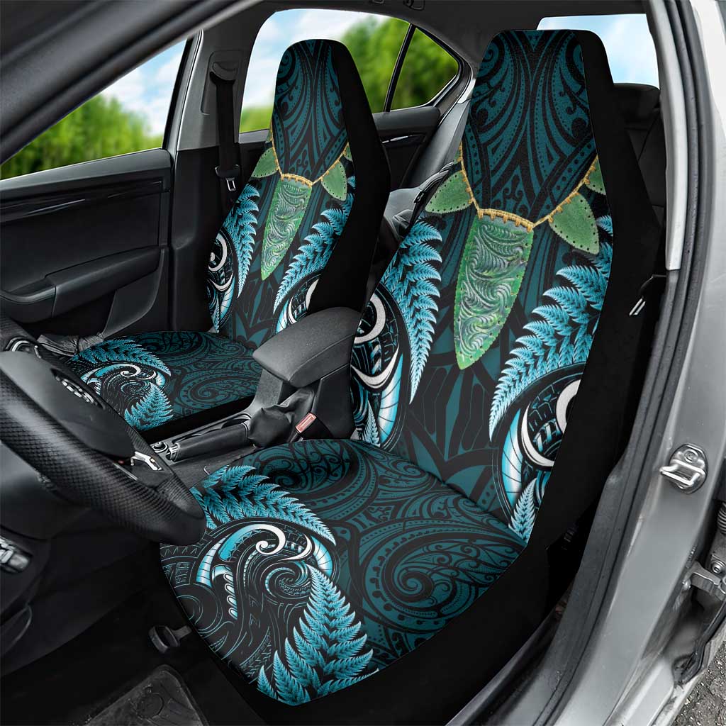 Aotearoa Pounamu Niho Car Seat Cover Silver Fern Mix Maori Pattern - Turquoise - Vibe Hoodie Shop