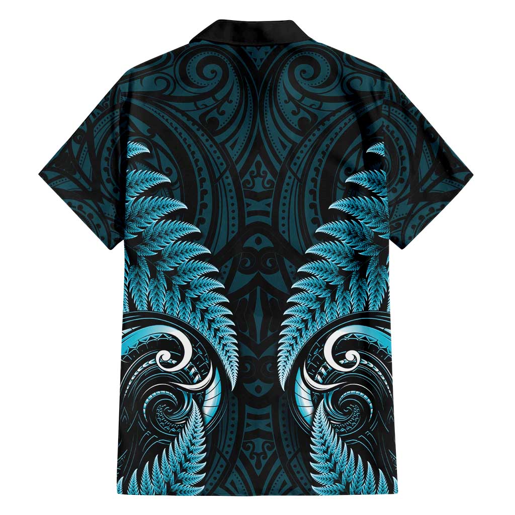 Aotearoa Pounamu Niho Family Matching Long Sleeve Bodycon Dress and Hawaiian Shirt Silver Fern Mix Maori Pattern - Turquoise