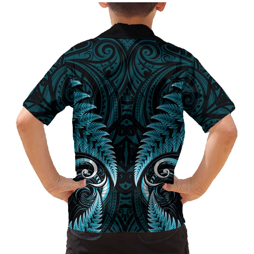 Aotearoa Pounamu Niho Family Matching Mermaid Dress and Hawaiian Shirt Silver Fern Mix Maori Pattern - Turquoise