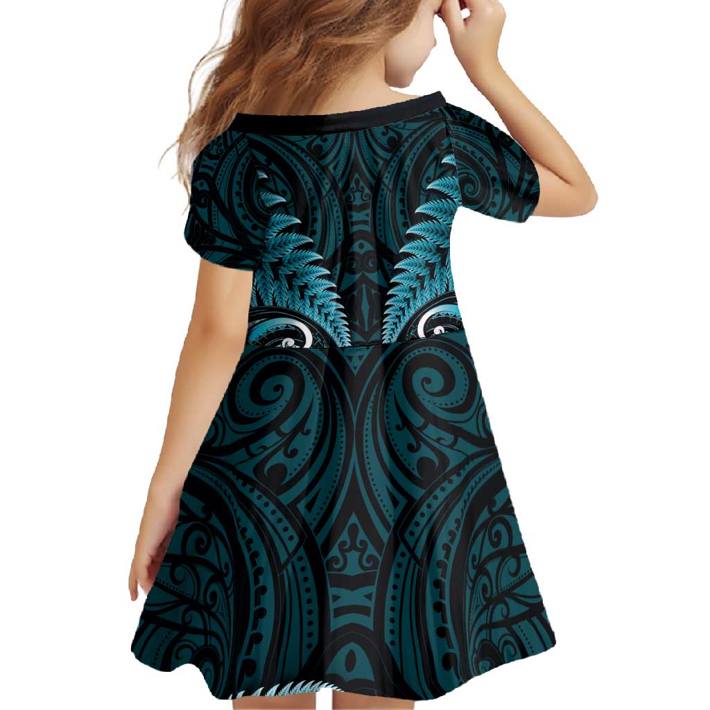 Aotearoa Pounamu Niho Family Matching Mermaid Dress and Hawaiian Shirt Silver Fern Mix Maori Pattern - Turquoise