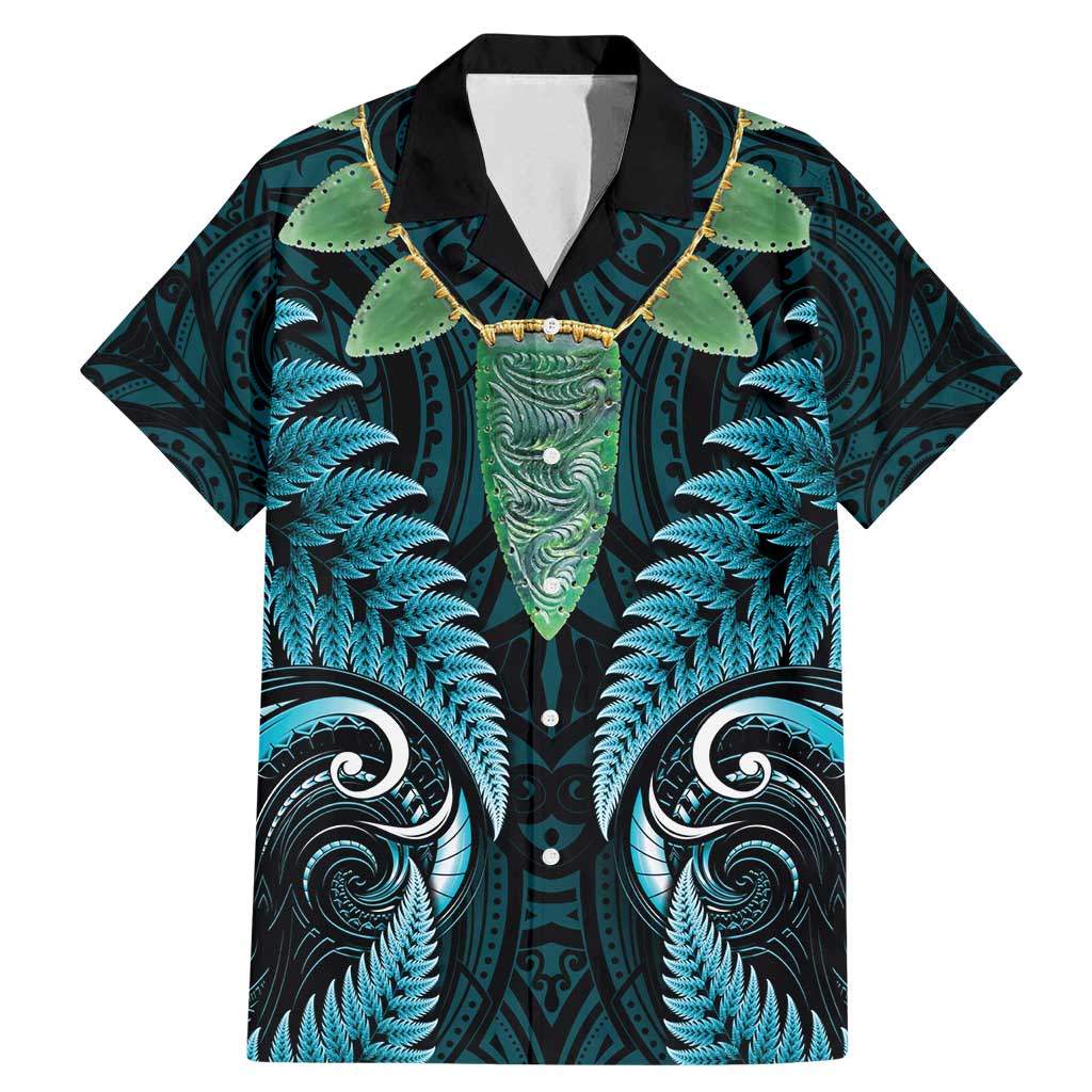 Aotearoa Pounamu Niho Family Matching Mermaid Dress and Hawaiian Shirt Silver Fern Mix Maori Pattern - Turquoise