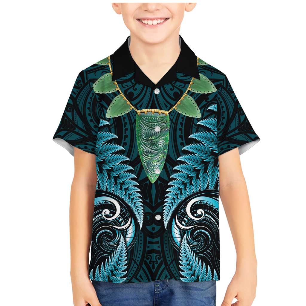 Aotearoa Pounamu Niho Family Matching Mermaid Dress and Hawaiian Shirt Silver Fern Mix Maori Pattern - Turquoise