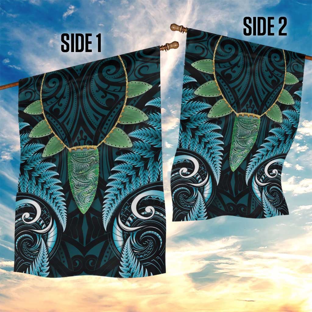 Aotearoa Pounamu Niho Garden Flag Silver Fern Mix Maori Pattern - Turquoise - Vibe Hoodie Shop