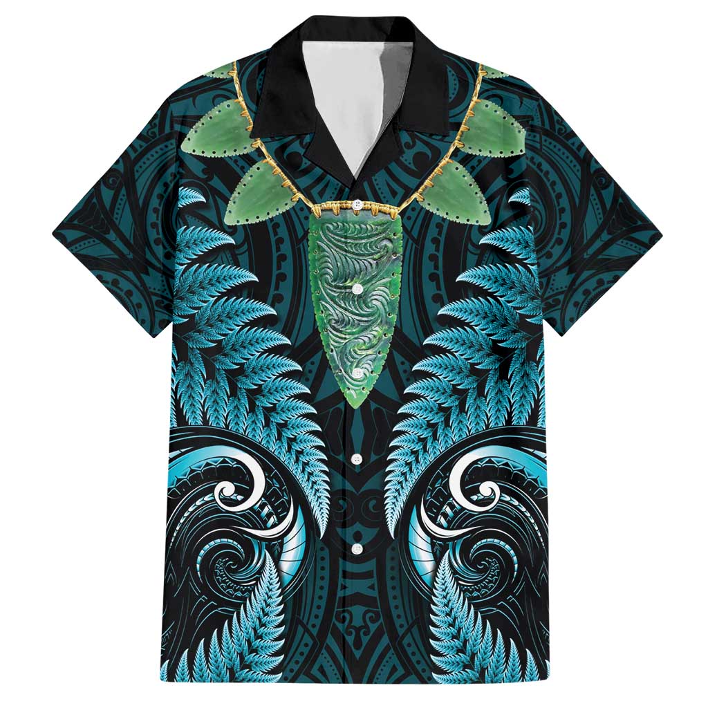 Aotearoa Pounamu Niho Hawaiian Shirt Silver Fern Mix Maori Pattern - Turquoise - Vibe Hoodie Shop