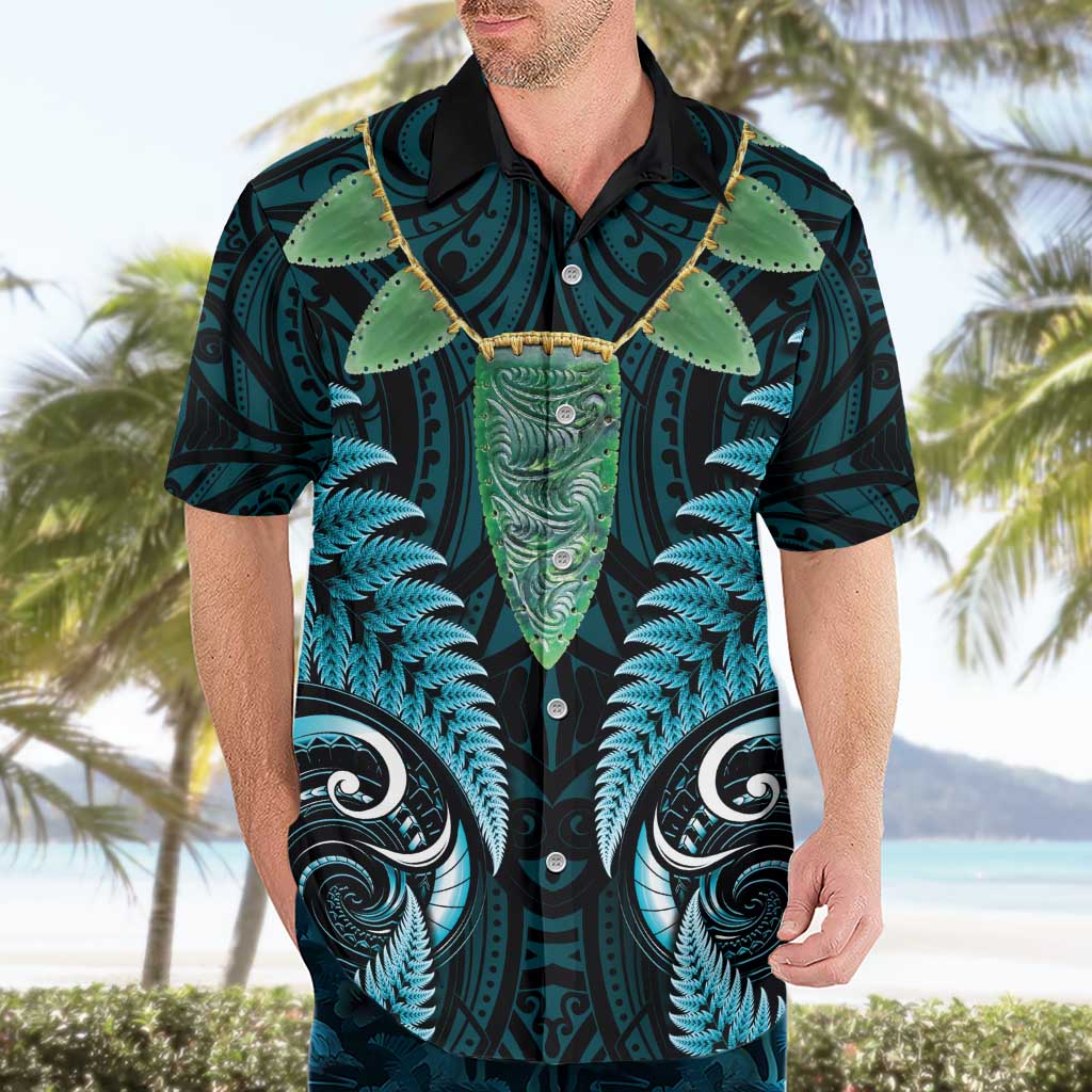 Aotearoa Pounamu Niho Hawaiian Shirt Silver Fern Mix Maori Pattern - Turquoise - Vibe Hoodie Shop