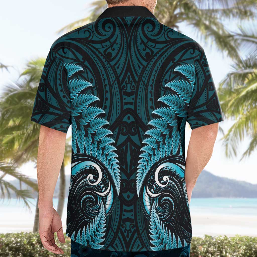 Aotearoa Pounamu Niho Hawaiian Shirt Silver Fern Mix Maori Pattern - Turquoise - Vibe Hoodie Shop