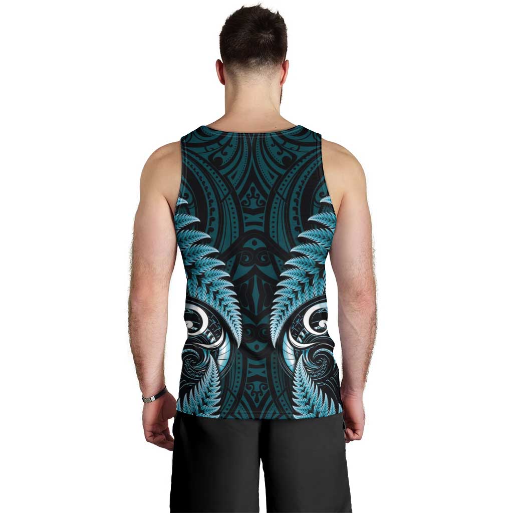 Aotearoa Pounamu Niho Men Tank Top Silver Fern Mix Maori Pattern - Turquoise - Vibe Hoodie Shop