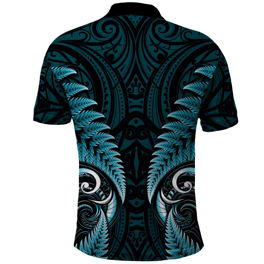 Aotearoa Pounamu Niho Polo Shirt Silver Fern Mix Maori Pattern - Turquoise - Vibe Hoodie Shop