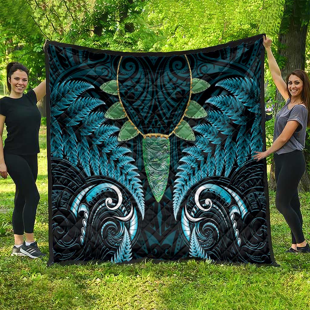 Aotearoa Pounamu Niho Quilt Silver Fern Mix Maori Pattern - Turquoise - Vibe Hoodie Shop