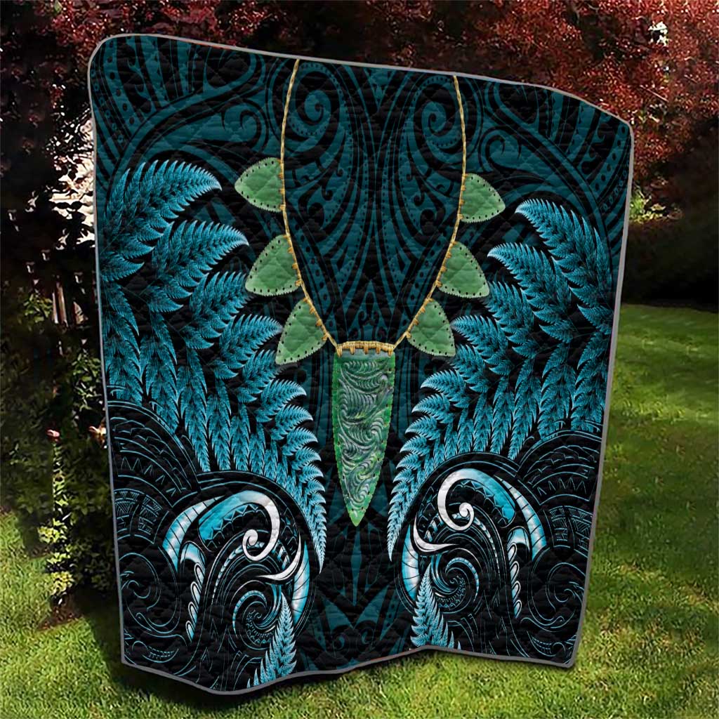 Aotearoa Pounamu Niho Quilt Silver Fern Mix Maori Pattern - Turquoise - Vibe Hoodie Shop