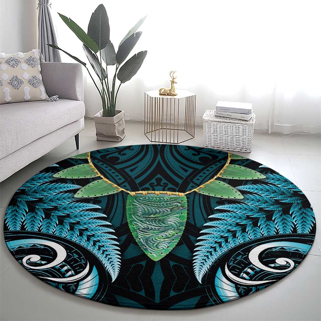 Aotearoa Pounamu Niho Round Carpet Silver Fern Mix Maori Pattern - Turquoise