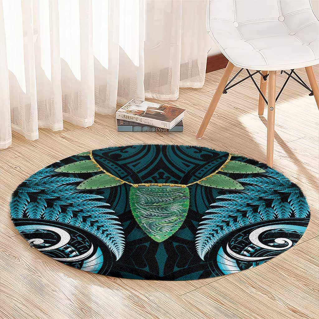 Aotearoa Pounamu Niho Round Carpet Silver Fern Mix Maori Pattern - Turquoise