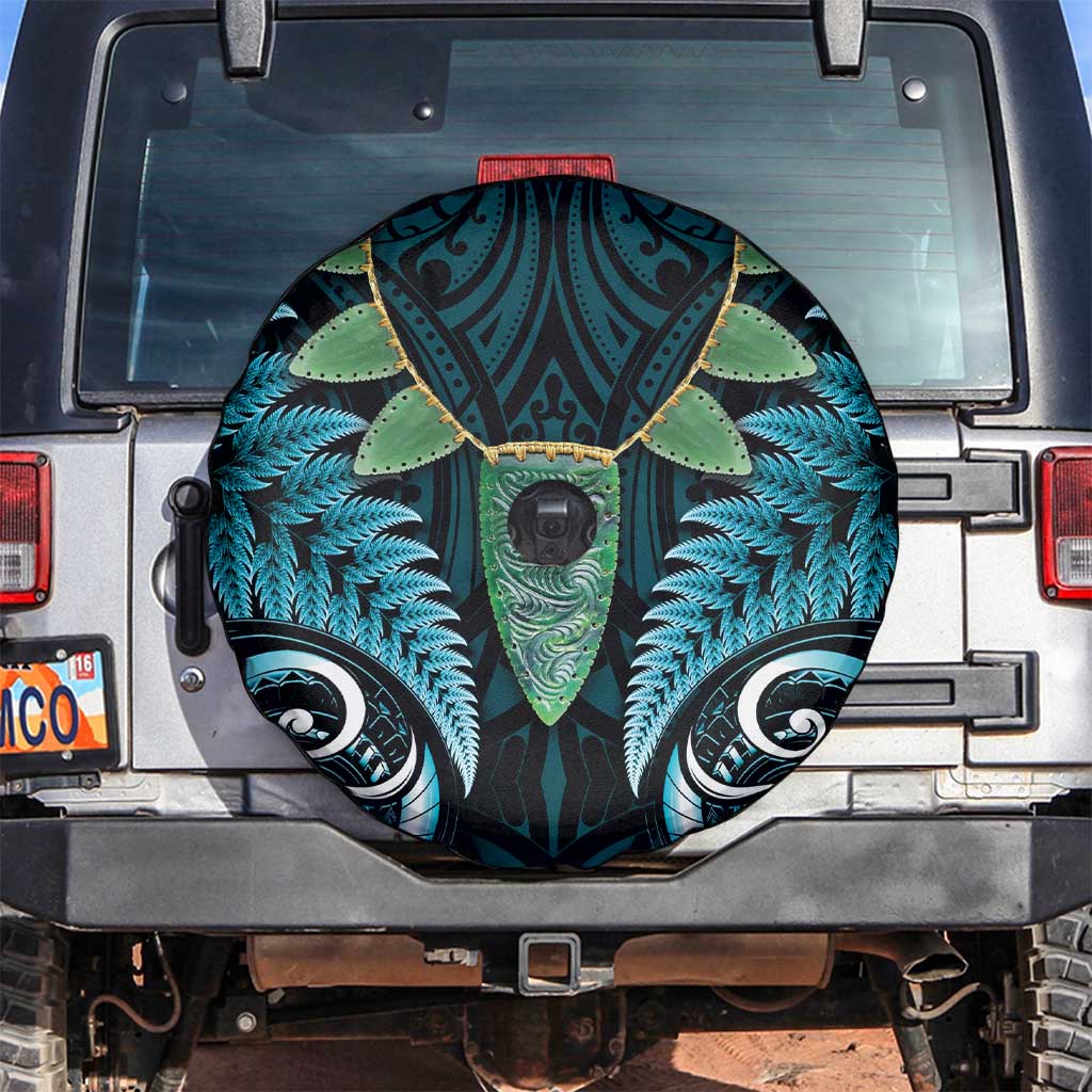 Aotearoa Pounamu Niho Spare Tire Cover Silver Fern Mix Maori Pattern - Turquoise - Vibe Hoodie Shop