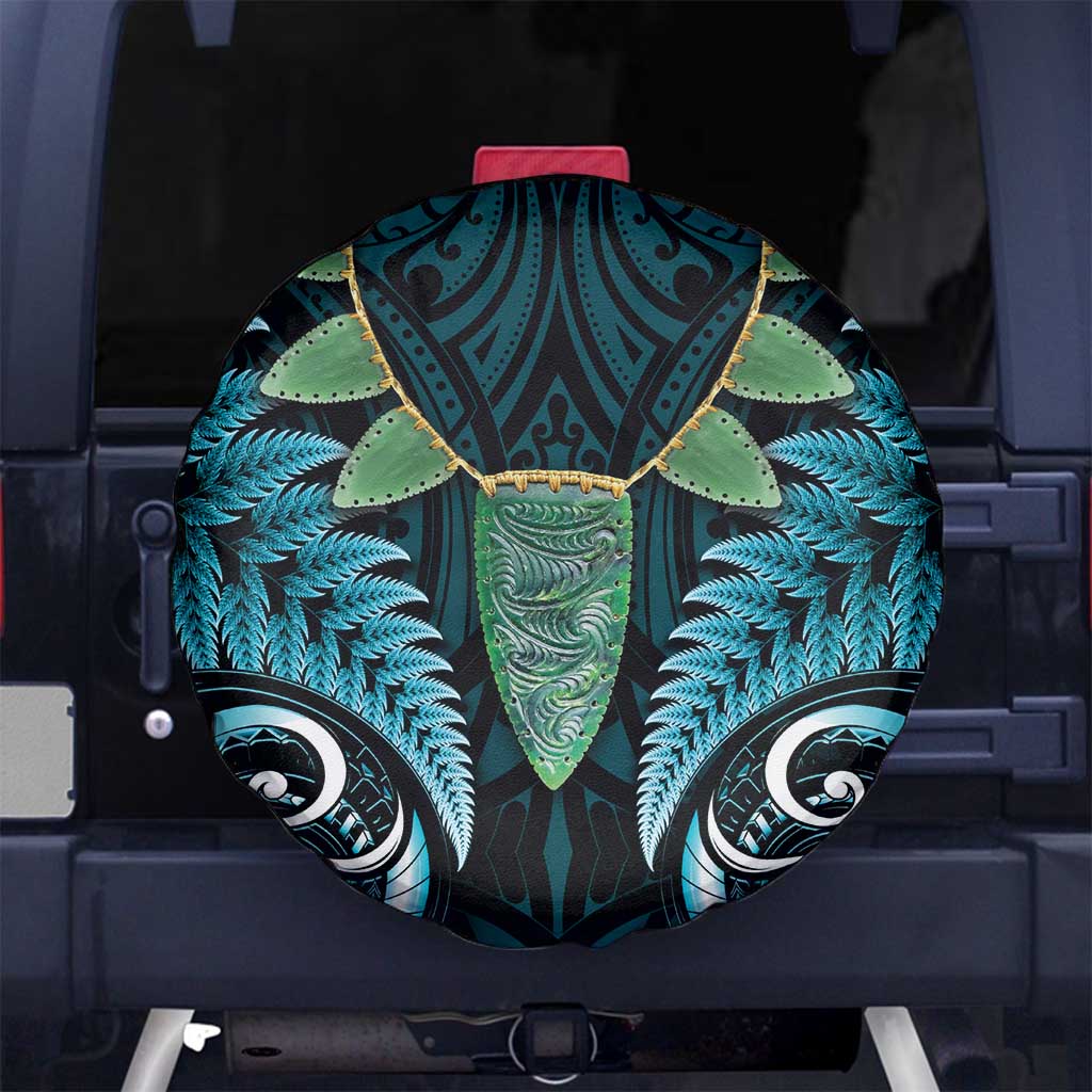 Aotearoa Pounamu Niho Spare Tire Cover Silver Fern Mix Maori Pattern - Turquoise - Vibe Hoodie Shop