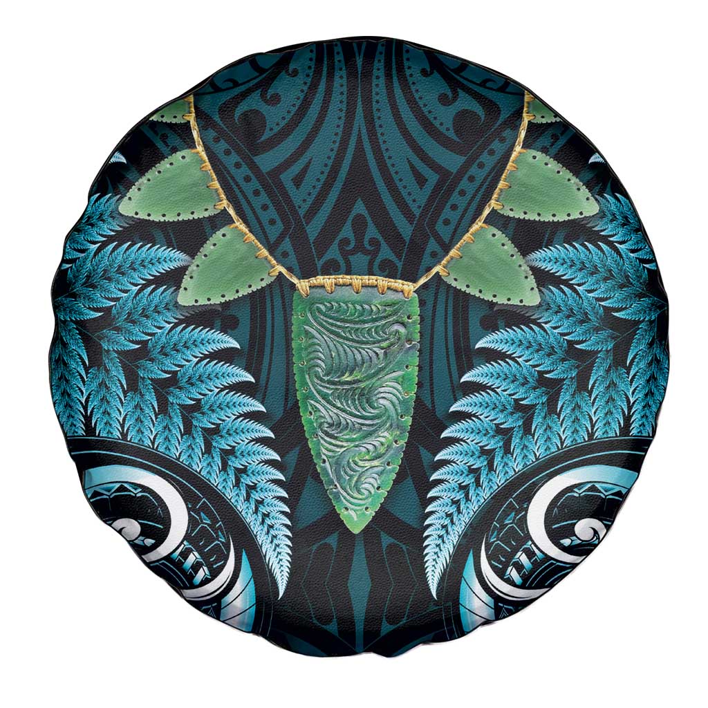 Aotearoa Pounamu Niho Spare Tire Cover Silver Fern Mix Maori Pattern - Turquoise - Vibe Hoodie Shop