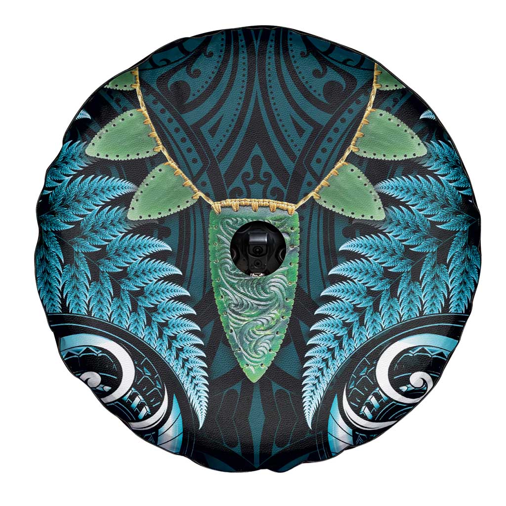 Aotearoa Pounamu Niho Spare Tire Cover Silver Fern Mix Maori Pattern - Turquoise - Vibe Hoodie Shop