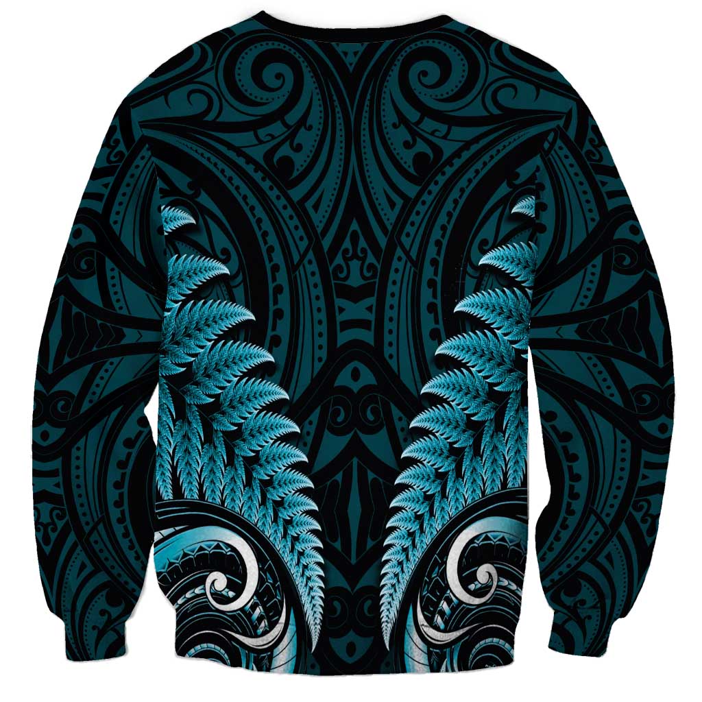 Aotearoa Pounamu Niho Sweatshirt Silver Fern Mix Maori Pattern - Turquoise - Vibe Hoodie Shop