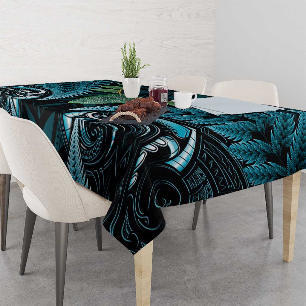 Aotearoa Pounamu Niho Tablecloth Silver Fern Mix Maori Pattern - Turquoise