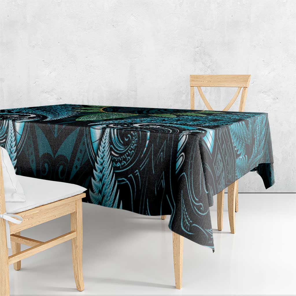 Aotearoa Pounamu Niho Tablecloth Silver Fern Mix Maori Pattern - Turquoise