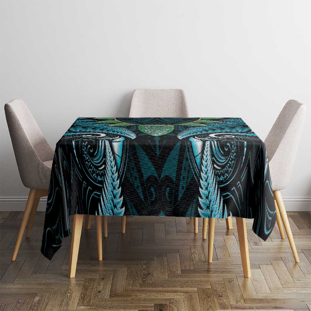 Aotearoa Pounamu Niho Tablecloth Silver Fern Mix Maori Pattern - Turquoise