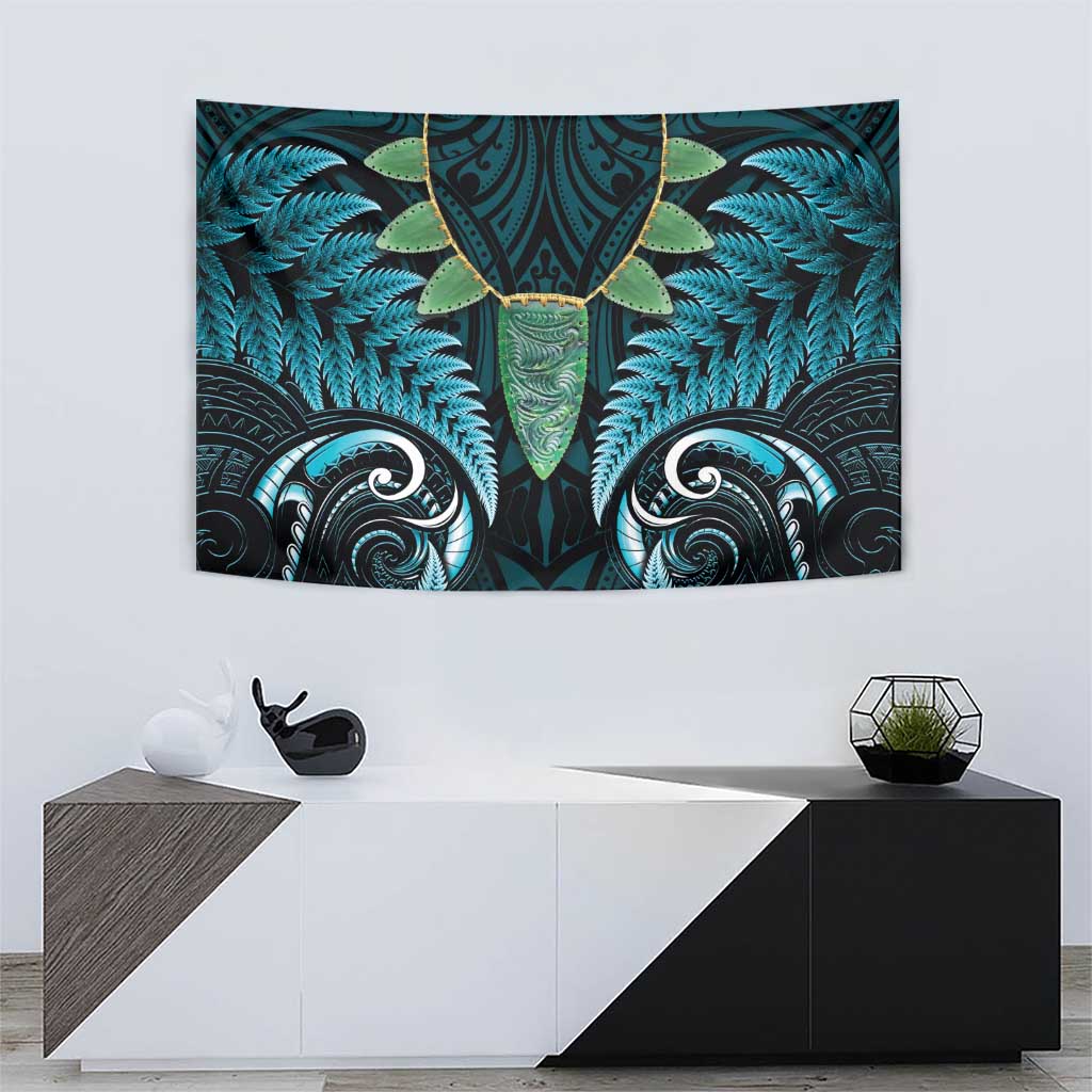 Aotearoa Pounamu Niho Tapestry Silver Fern Mix Maori Pattern - Turquoise - Vibe Hoodie Shop